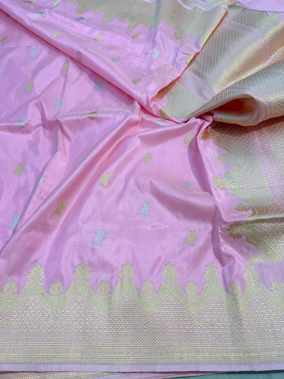 Baby Pink Shade Pure Katan Silk Handwoven Banarasi Saree