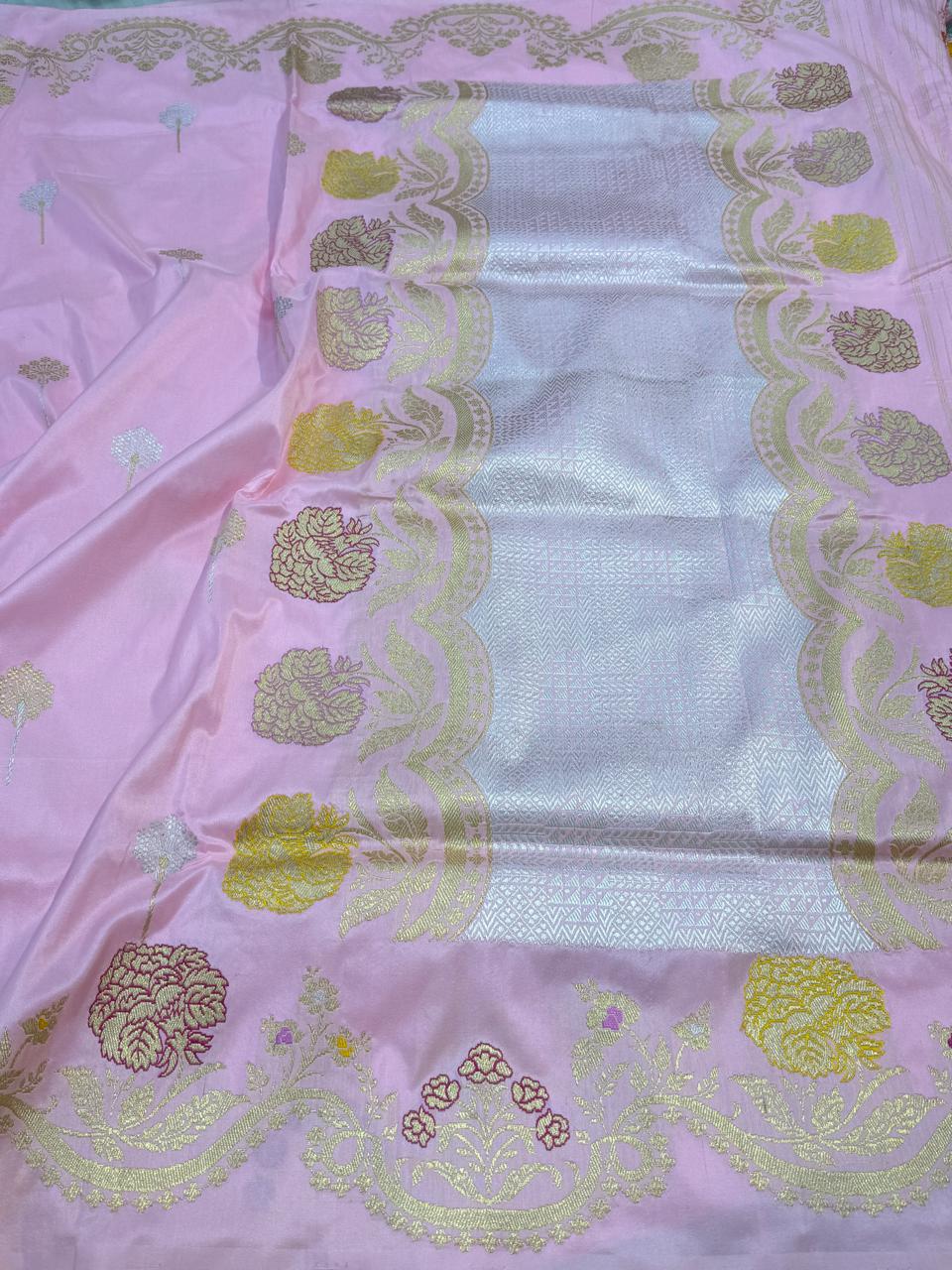 Baby Pink Shade Pure Katan Silk Handwoven Banarasi Saree