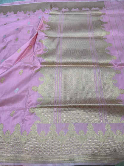 Baby Pink Shade Pure Katan Silk Handwoven Banarasi Saree