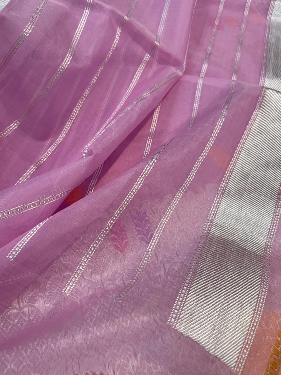 Pink Shade Pure Organza Silk Handwoven Banarasi Saree