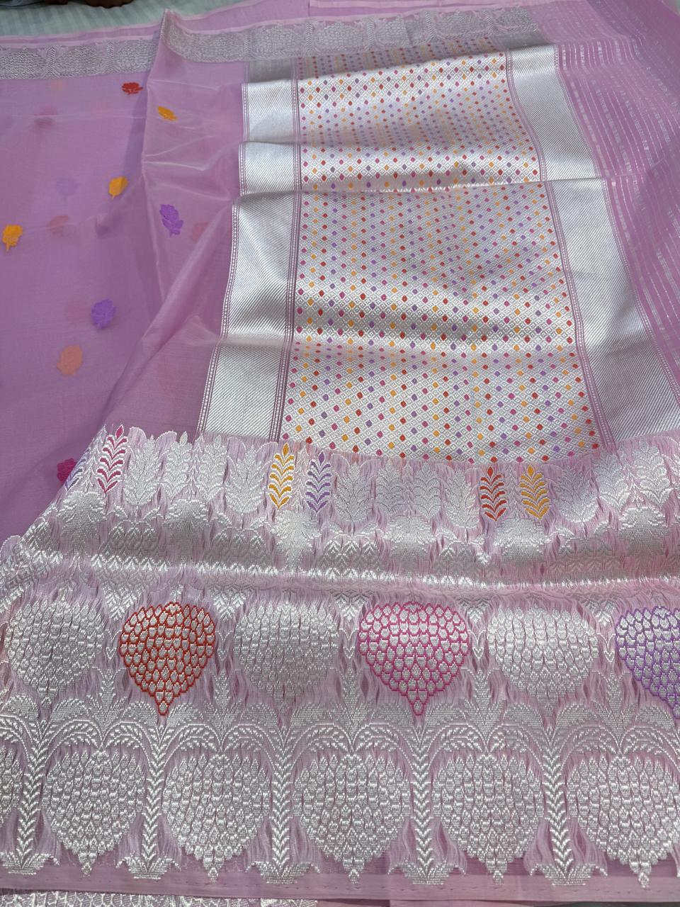 Pink Shade Pure Organza Silk Handwoven Banarasi Saree
