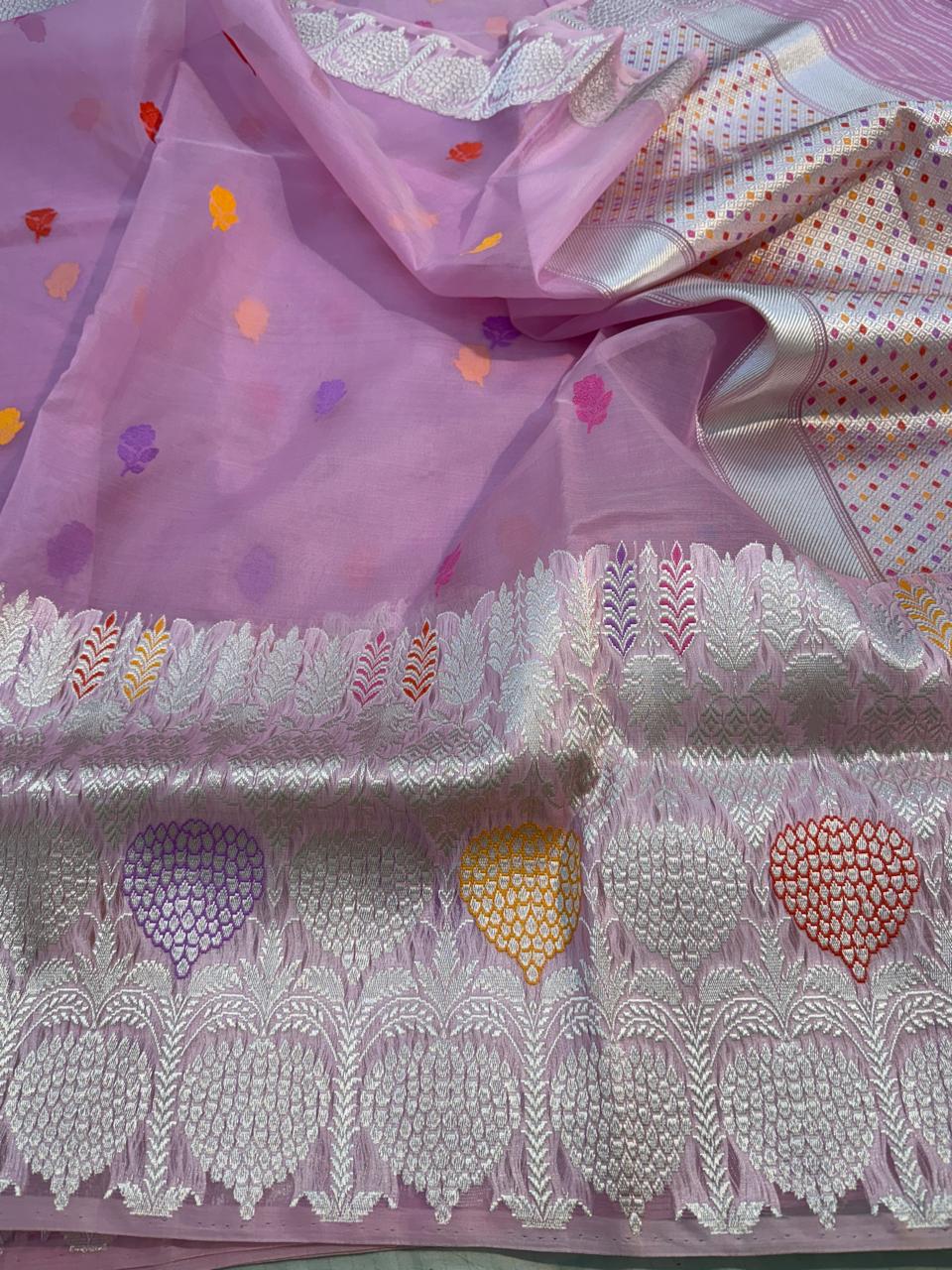 Pink Shade Pure Organza Silk Handwoven Banarasi Saree