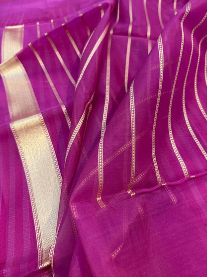 Luxury Purple Pure Organza Silk Handwoven Banarasi Saree