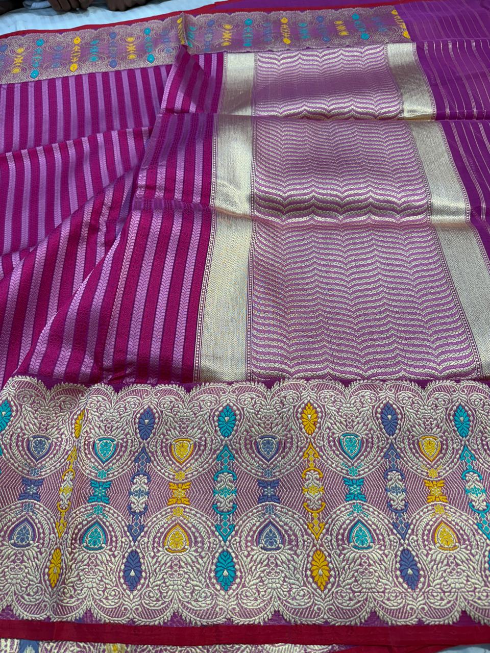 Luxury Purple Pure Organza Silk Handwoven Banarasi Saree