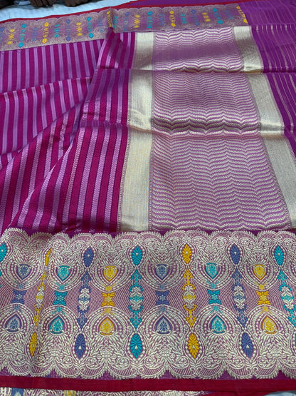 Luxury Purple Pure Organza Silk Handwoven Banarasi Saree