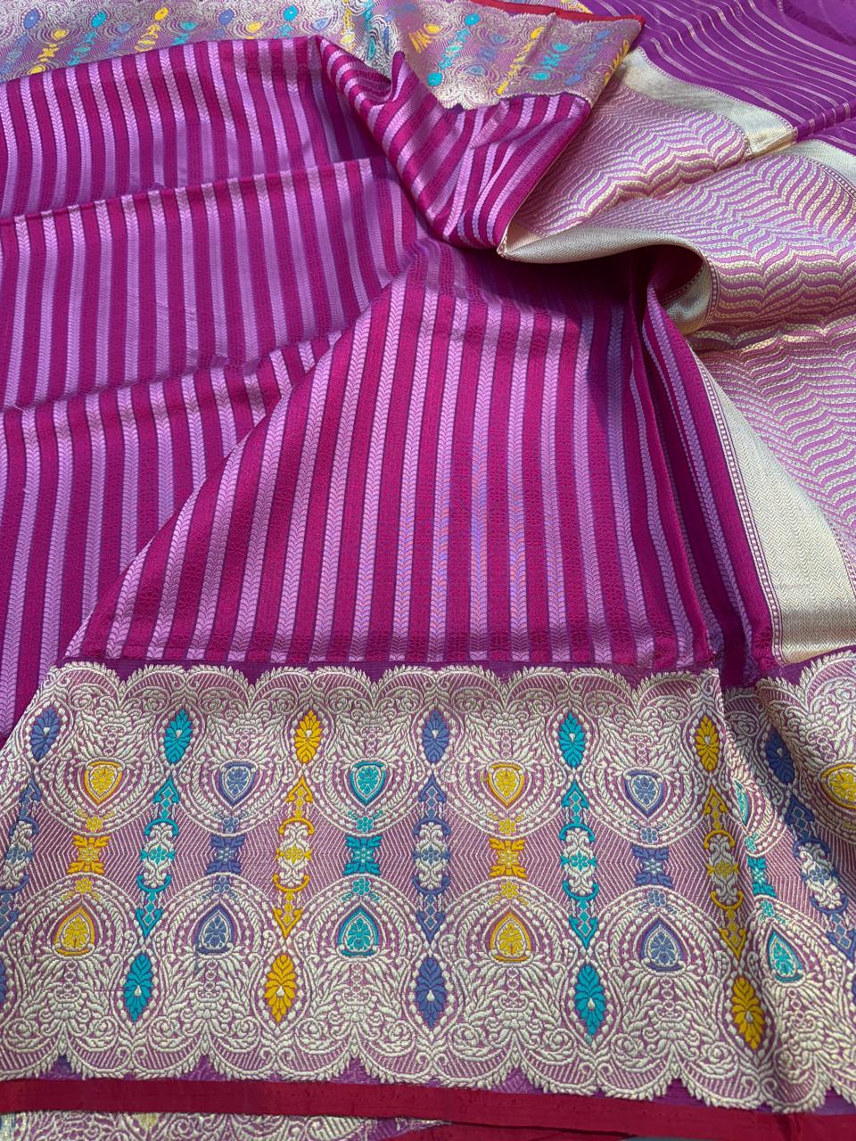 Luxury Purple Pure Organza Silk Handwoven Banarasi Saree