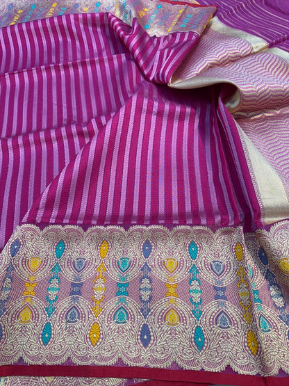 Luxury Purple Pure Organza Silk Handwoven Banarasi Saree