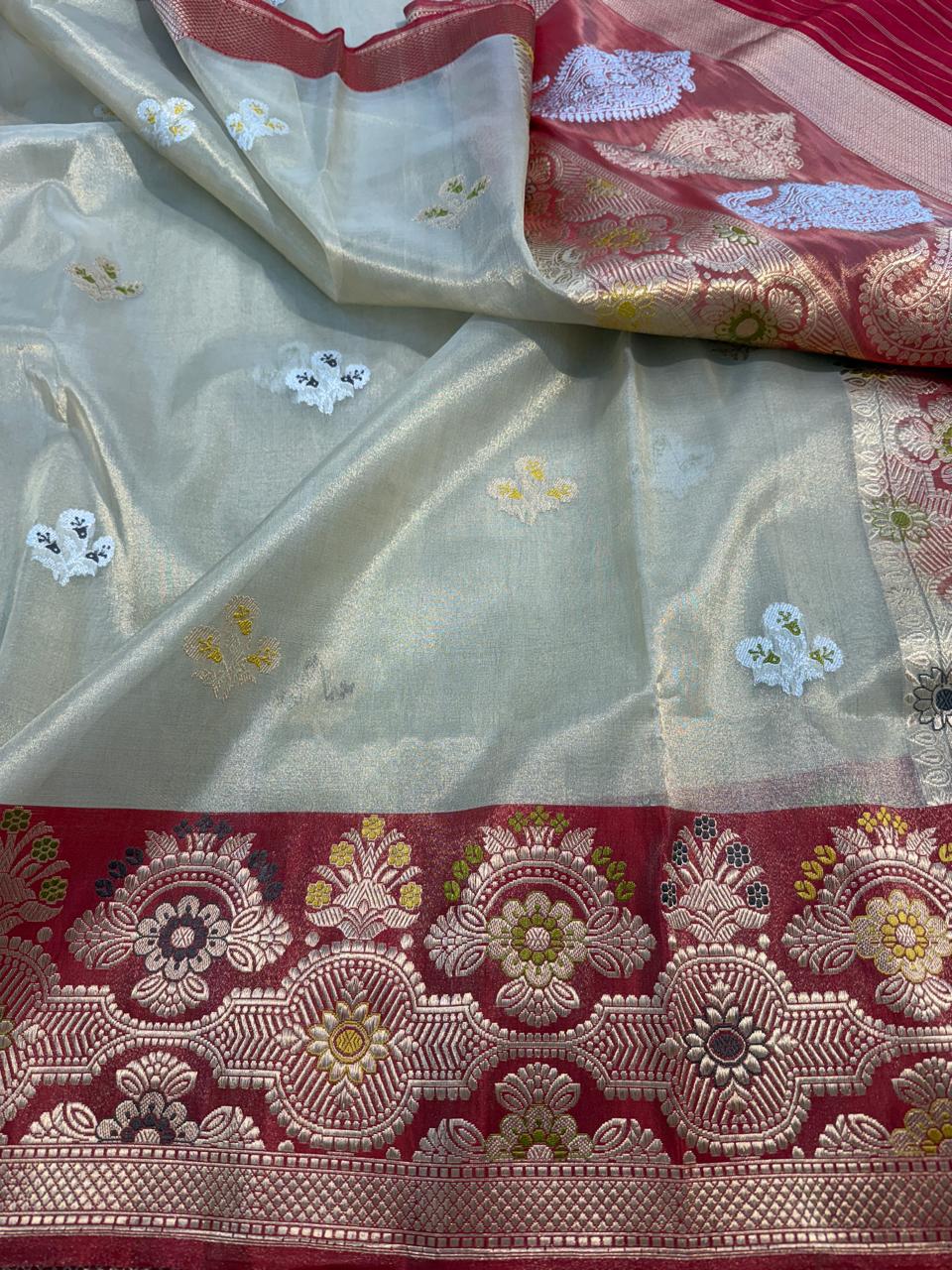 Teal Shade Pure Tissue Silk Handwoven Banarasi Saree