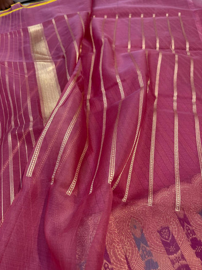Lavender Rose Pure Organza Silk Handwoven Banarasi Saree