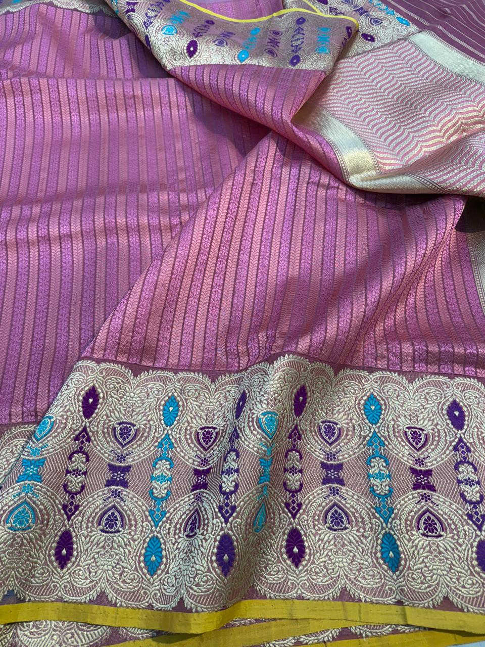 Lavender Rose Pure Organza Silk Handwoven Banarasi Saree