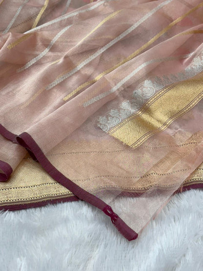 Lvory Pure Handwoven Banarasi Organza Tissue Silk Saree