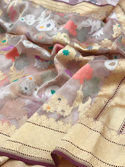 Lvory Pure Handwoven Banarasi Organza Tissue Silk Saree