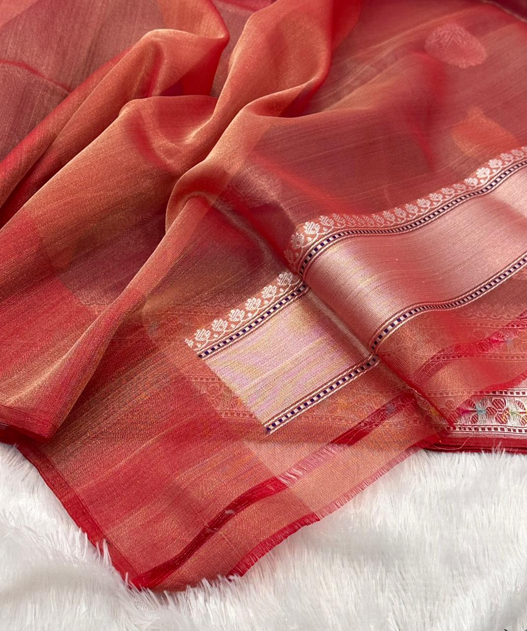 Purple Pure Handwoven Banarasi Kora Tissue Silk Saree