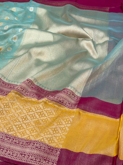 See Green Pure Handwoven Banarasi Tissue Silk Saree