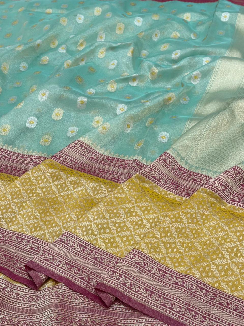 See Green Pure Handwoven Banarasi Tissue Silk Saree