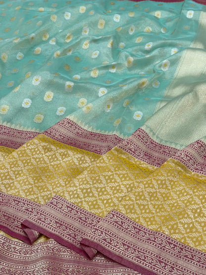 See Green Pure Handwoven Banarasi Tissue Silk Saree