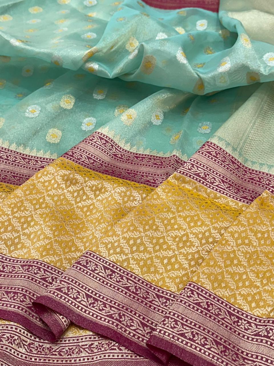 See Green Pure Handwoven Banarasi Tissue Silk Saree