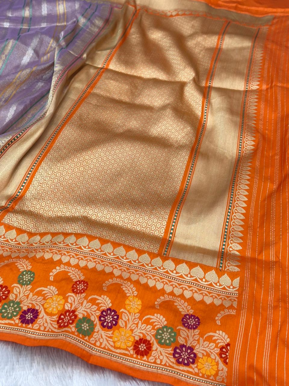 Lilac Pure Handwoven Banarasi  Tissue Silk Saree