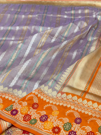Lilac Pure Handwoven Banarasi  Tissue Silk Saree