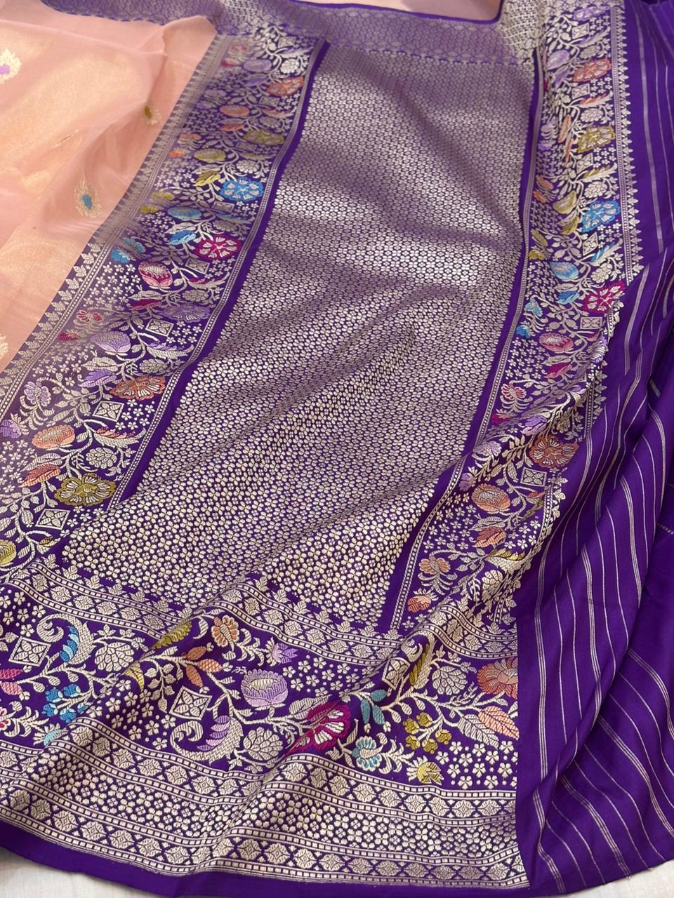 Peach Pure Handwoven Banarasi Organza TissueSilk Saree