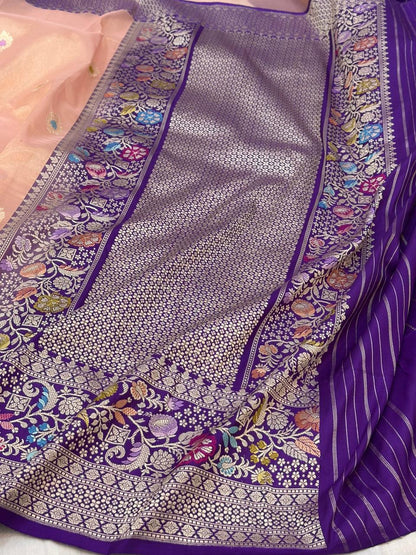 Peach Pure Handwoven Banarasi Organza TissueSilk Saree