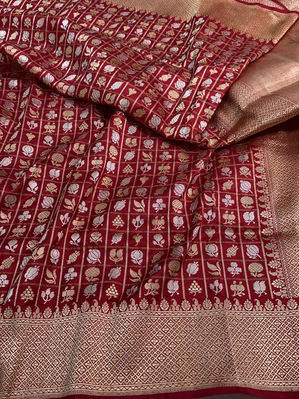 Red Shade Pure Katan Silk Handwoven Banarasi Saree