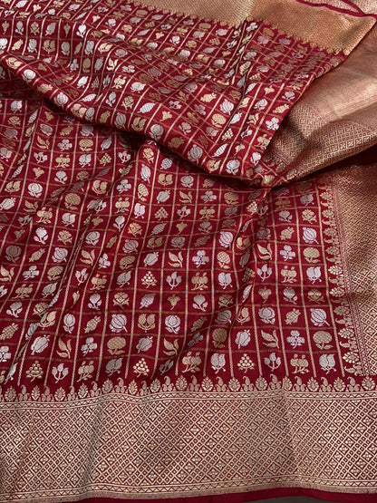 Red Shade Pure Katan Silk Handwoven Banarasi Saree