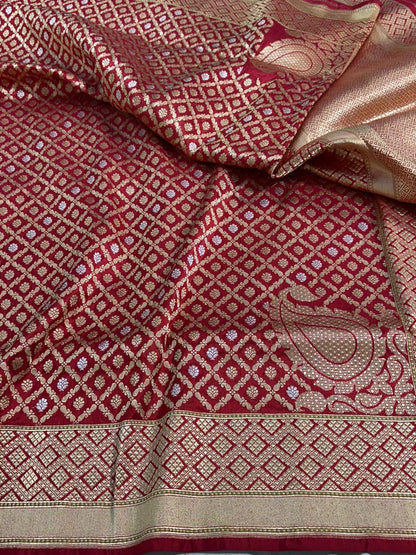 Red Shade Pure Katan Silk Handwoven Banarasi Saree