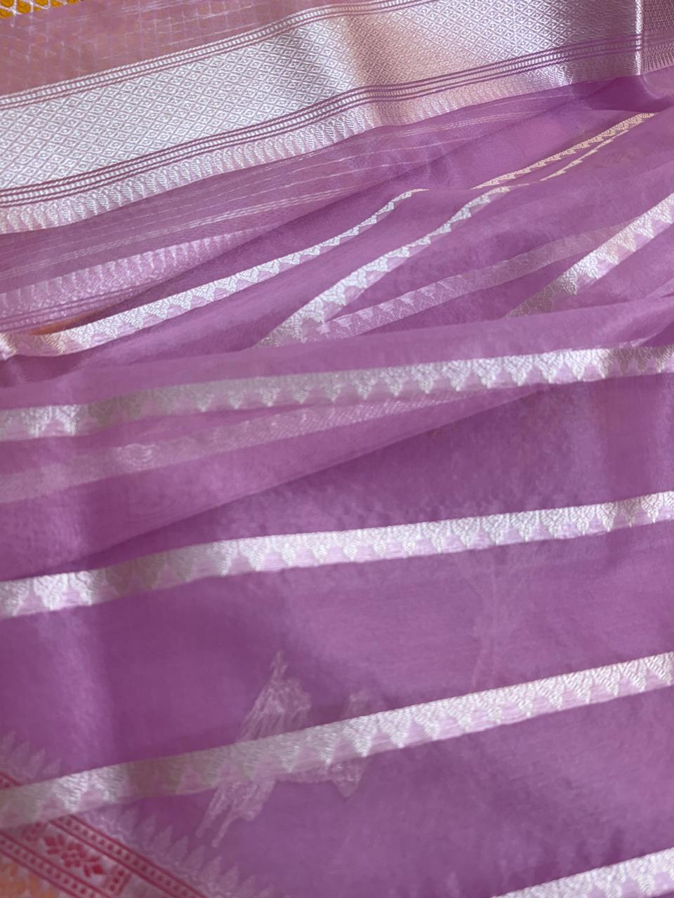 Lilac Shade Pure Organza Silk Handwoven Banarasi Saree