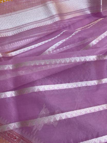 Lilac Shade Pure Organza Silk Handwoven Banarasi Saree