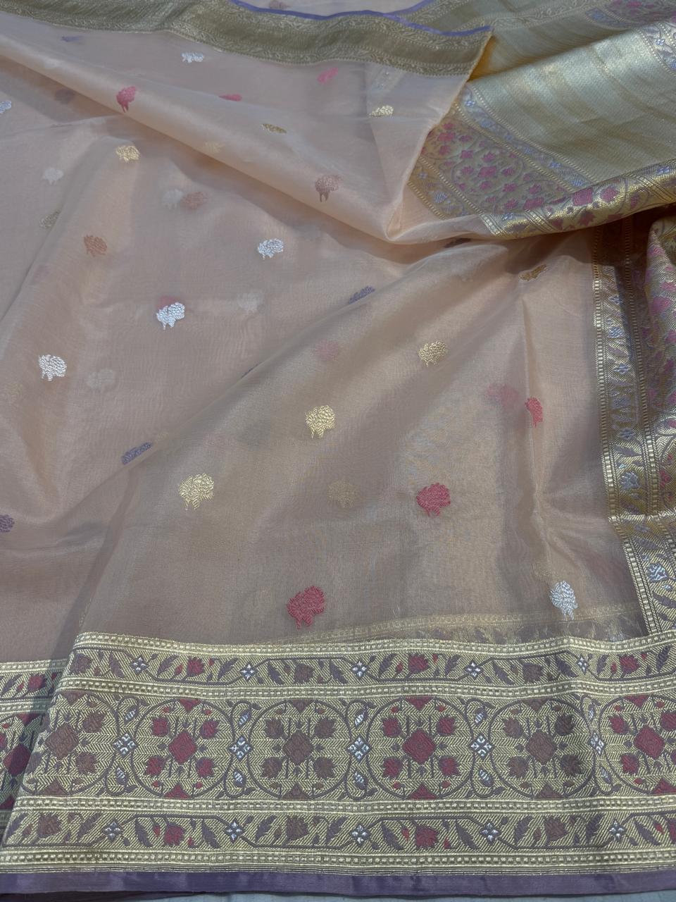 Beige Shade Pure Organza Silk Handwoven Banarasi Saree