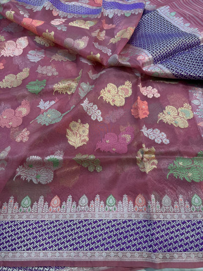 Coffee Shade Pure Organza Silk Handwoven Banarasi Saree